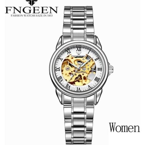 New Fashion Luxury Brand Skeleton Women Mechanical Watch Female Clock Automatic Mechanical Watches For Women Silver Montre Femme