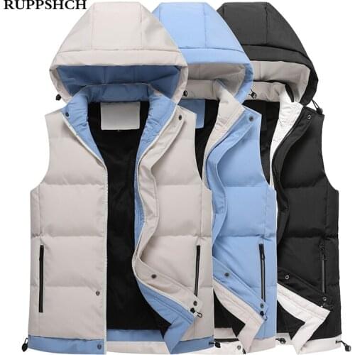 2021 Autumn Winter New Men Hooded Jacket Vest Men Casual Warmth Thick Stitching Color High Quality Plus Size Jacket Vest Men 6XL