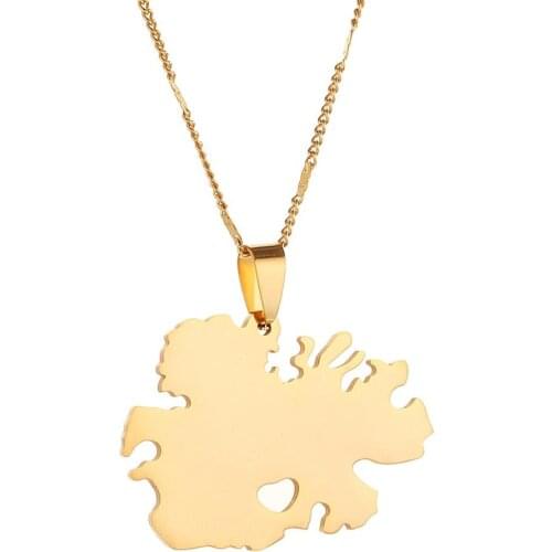 Stainless Steel Heart Antigua Map Pendant Necklaces Gold Color Antigua Map Chain Jewelry