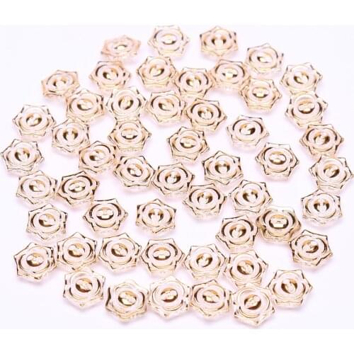 100pcs 12mm Gold/Silver Hexagon Rose Flowers Acrylic Crystal Buttons Sewing 2 Holes Fashion Dress Shirt Accessory Embellishments