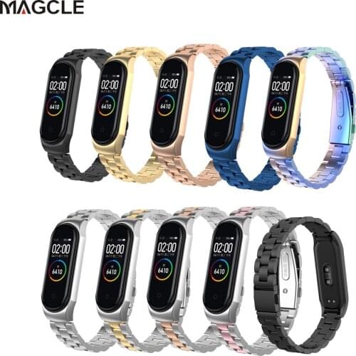 Rovtop Strap For Xiaomi Mi Band 3 Strap For Xiaomi Miband 4 Bracelet For Xiaomi Mi Band 3 Band 4 Metal Screwless Stainless Steel