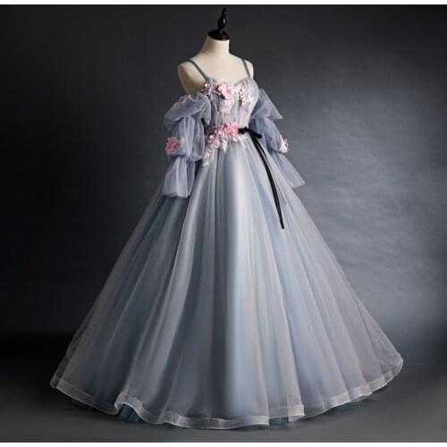 Luxury bubble sleeve liavender embroidery vintage ball gown princess cosplay medieval dress Renaissance gown queen Victoria Ball