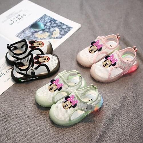 Disney childrens cartoon Minnie Mickey boys and girls baby non-slip soft bottom sandals beach shoes sandals LED