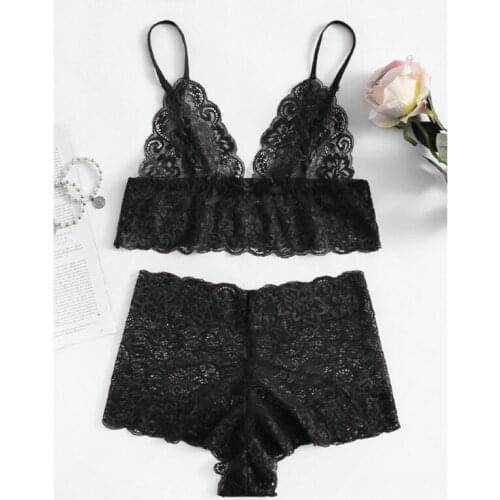 Sexy Lingerie Solid Color Floral Lace Underwear Set New Adjustable Bra Set Wireless Bra Panties 2 PCS Set