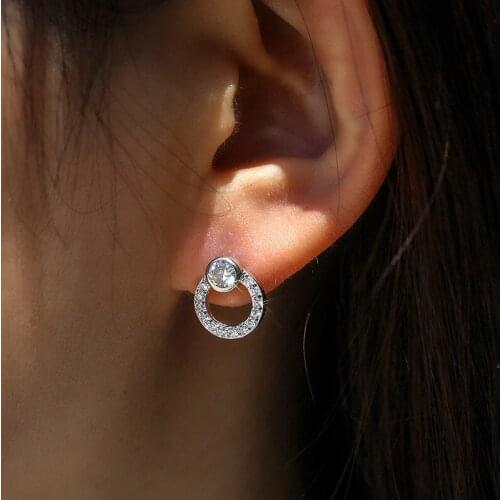 JUWANG 2021 Silver Color Copper Stud Earrings AAA Cubic Zirconia Luxury Round Earrings For Women Wedding Party Decoration