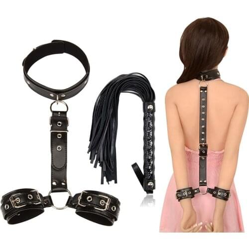 SMLOVE Erotic Sex Toys For Couples Woman Sexy BDSM Bondage Handcuffs Neck Collar Whip For Adult Toys Slave Sex Accessories