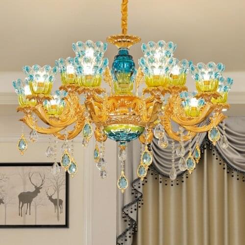 Modern Gold Crystal Chandelier Living Room Luxurious Atmosphere Household Chandeliers Creative blue Peacock Bedroom Led Lamps
