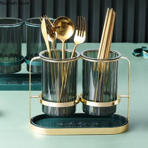 Household Wrought Iron Chopstick Holder Double Tube Large Capacity Drain Rack Mold Proof Kitchen Chopstick Tube Storage Rack