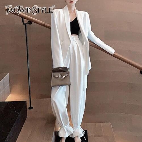 TWOTWINSTYLE Elegant Sets For Female Long Sleeve Lace Up Bowknot Coat With High Waist Can Be Lace Up Hem Pants Womens Set