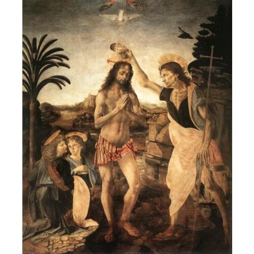 High quality Oil painting Canvas Reproductions The Baptism of Christ (1475) by Leonardo Da Vinci Painting hand painted
