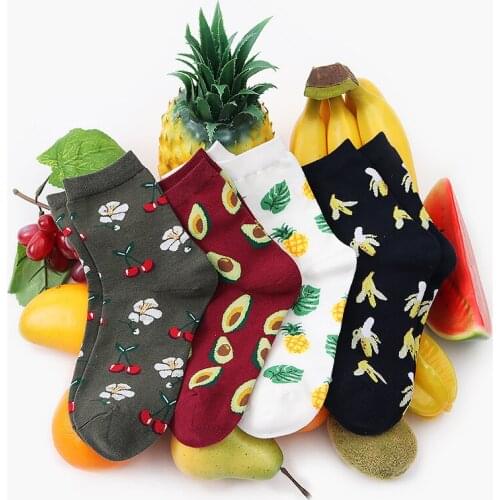 2020 Tropical Fruit Tide Funny Foot Socks Avocado Pineapple Banana Hipster Cotton Bamboo Ladies Short Painting Avocado Socks