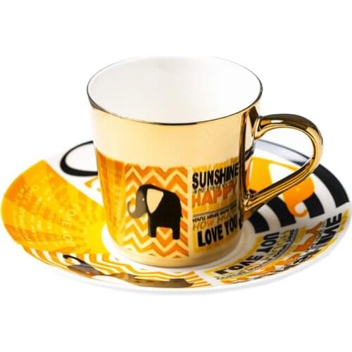 Mirror Coffee Mugs Specular Reflection Elephant Tea Cups And Saucers Spoon Creative Coffeeware