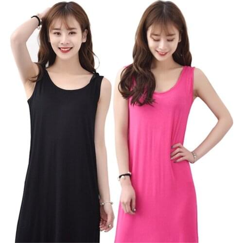 Sexy long skirt summer womens modal elasticity plus fat XL sleeveless dress solid color night skirt home skirt koszula nocna