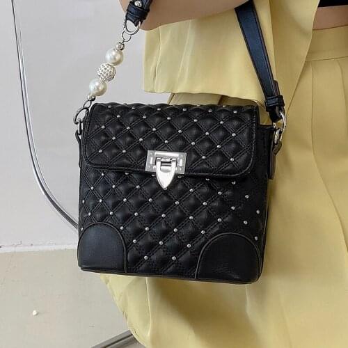 Diamond Lattice Women Crossbody Bags Quilted Chain Pearl Handbags Diamond Female Tote Shoulder Bags Small Bucket Messenger Bag