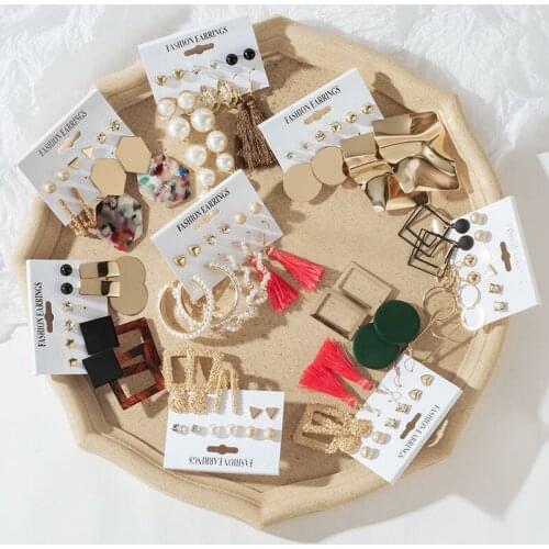 ZWC Tassel Acrylic Earrings For Women Bohemian Earrings Set Big Geometric Drop Earring 2020 Pearl Earrings Set Fashion Jewelry