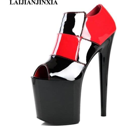 LAIJIANJINXIA Spring Splice Sexy 20cm Ultra High Heels Wedding Party Dress Women Pole Dance Ankle Sandals Dancing Shoes
