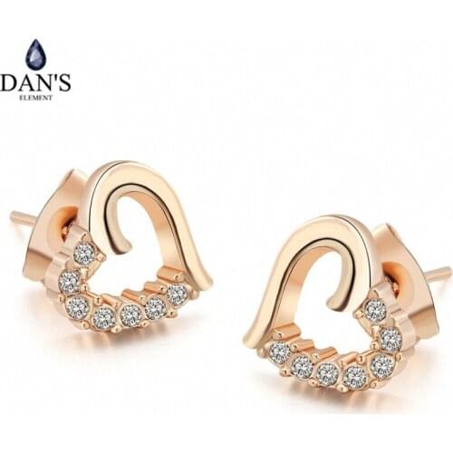 DANS ELEMENT Top Quality Cubic Zirconia Hollow Heart Stud Earrings For Women Wholesale New Fashion Gift DEE327