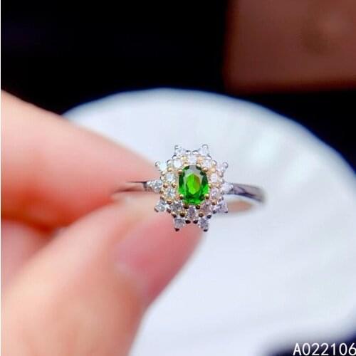 925 Pure Silver Chinese Style Natural Diopside Womens Popular Lovely Fresh Adjustable Gem Ring Fine Jewelry Support Detection
