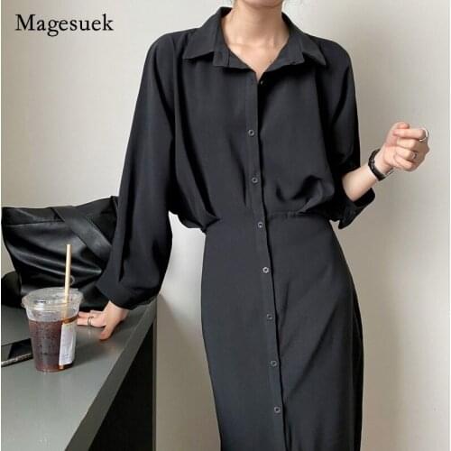 Spring Autumn Turn-down Collar Vestido Feminino Elegant French Dresses Women Temperament Shirt Dress Single Breasted Dress15820