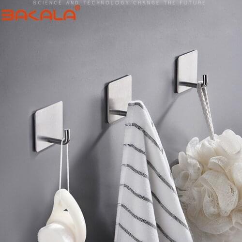 1PC 304 Stainless Steel Storage Hook Adhesive Wall Mounted Hook Hanger Kitchen Bath Toliet Key Hanging Holder Bathroom Organizer