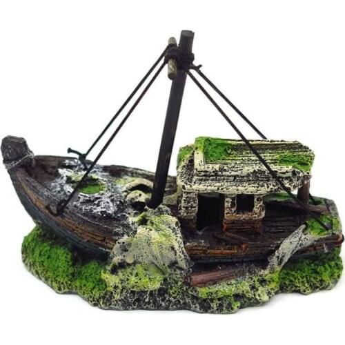 1pc Fish Tank Landscape Wreck Broken Ship Shape Resin Ornament Aquarium Decoration
