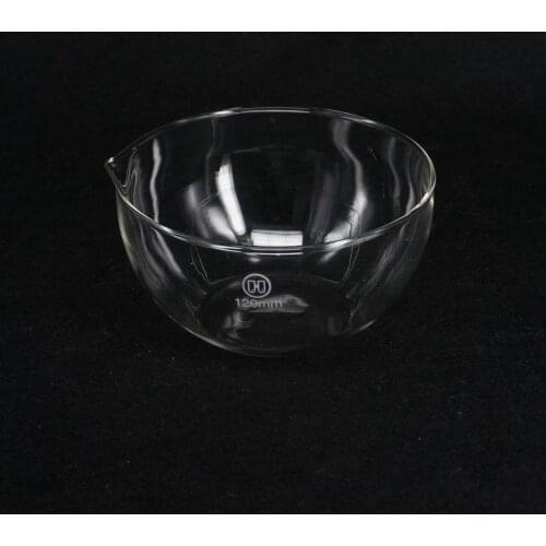 120mm Diameter Lab Glass Evaporating Dish Flat Bottom with Spout For Chemistry