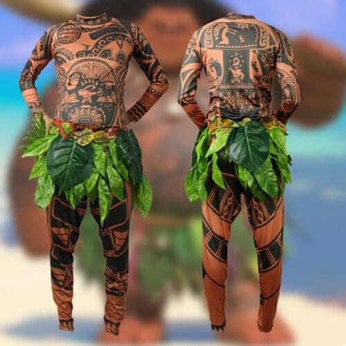 2017 Full Set Movie Maui Cosplay Moana Princess Costume Princess vaiana Maui Costume for adult
