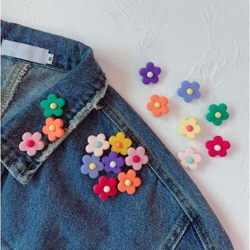 5 Pcs Cute Flower Brooches Button Pins Candy Color Girl Brooch Lapel Pin Badge Jewelry