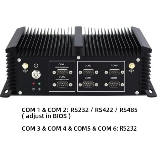 Fanless Industrial PC Core i5 i7 Processor Embedded Mini PC Dual LAN 6COM RS232 RS485 RS422 low Power Rugged Barebone PC