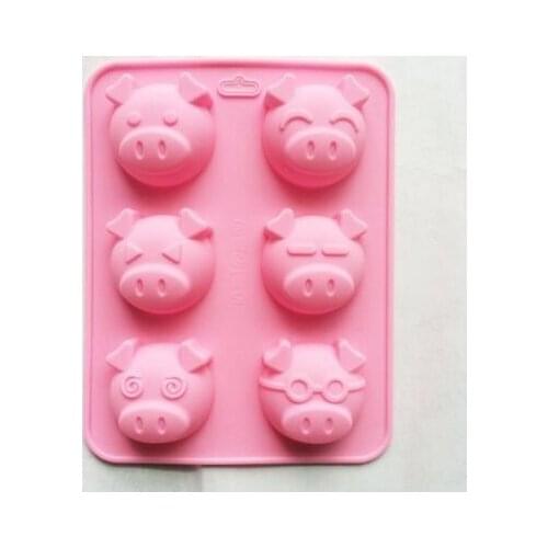Large 6 cavity emotion Pig Piggy non-stick SILICONE cake chocolate muffin candy MOULD