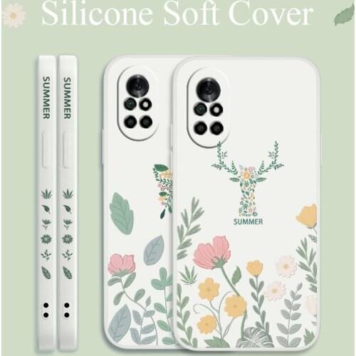 Plant For Huawei Nova 8 7 Pro SE 6 SE 5 Pro 5Z 5I 5Ipro 5T Case Daisy Liquid Slicone Soft Cover 4 4E Shockproof Phone Case