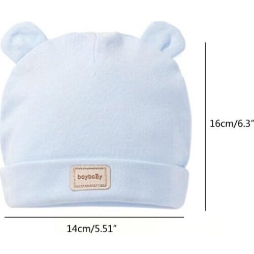 Baby Soft Cotton Tire Hat Newborn Infant Solid Color Warm Cartoon Ear Beanie H055