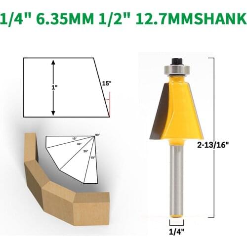 1PC 1/4" 6.35MM 1/2" 12.7MM Shank Milling Cutter Wood Carving 15 Degree Chamfer & Bevel Edging Router Bit Woodworking Cutter