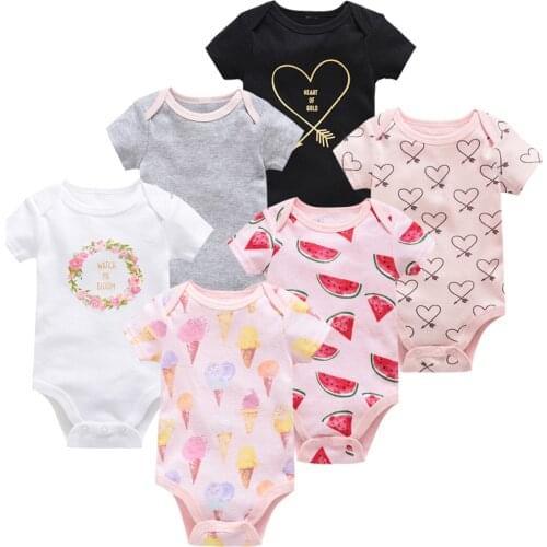 KAVKAS Summer Baby Girl Clothes 3Pcs 6Pcs Newborn Infant Pijamas Bebe 3 6 9 12Month Cartoon Print Overalls Short Sleeve Bodysuit