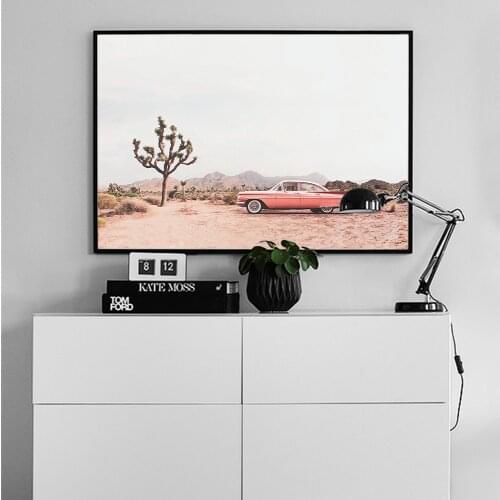 Coral Vintage Car Canvas Art Prints Paintings Wall Poster Catus Tree Desert Pictures For Living Room Wall Art Home Decorative