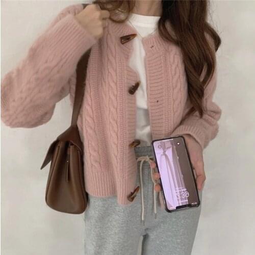 Korean Fashion Harajuku Casual Aesthetic Cardigan Vintage Clothes Womens Sweater Pink Cute Women Tops