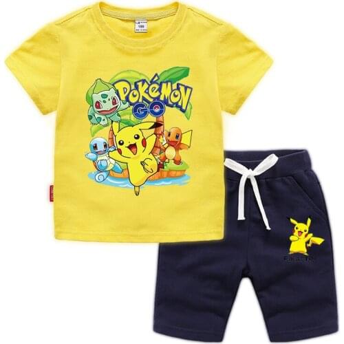 Anime Pokemon Go Cosplay Costume T-shirt Set for Boys Girls Kids Cartoon Pocket Monster Clothes Shirts Tee Suits Clothing Set