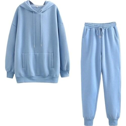 Two Piece Outfits for Women Winter 2020 Tracksuit on Fleece Oversize Long Sleeve Hoodies Sweatshirt Jogger Solid Warm Sport Suit