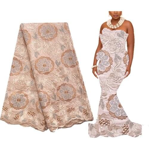 Voile Materials Gold Swiss Lace Fabric 5 yards African Lace Fabric 2020 High Quality Lace Embroidery Fabric Nigerian Cotton Lace