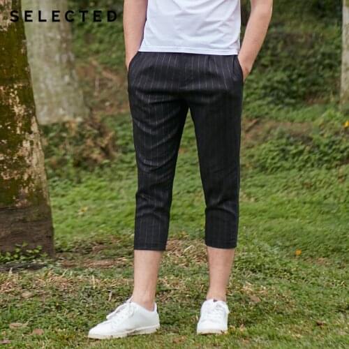 SELECTED Mens Linen Blended Casual Striped Capri Pants S|419214551