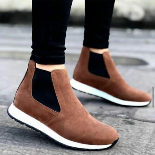 BA0042 Step-in Wheel Tan Suede White Sole Casual Men Sports Half Ankle Boot
