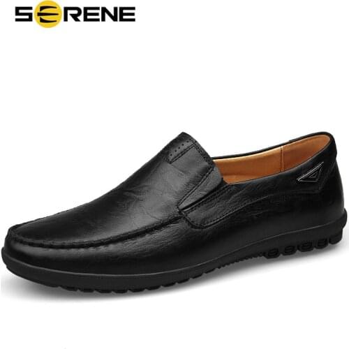 2019 Men Genuine Leather Shoes 's Moccasin Black Flats Breathable Casual Loafers Comfortable Plus Size Driving Shoe