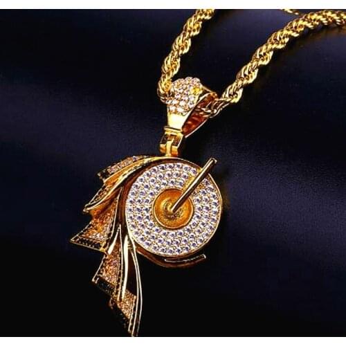 Men Pendant Roll Paper Shape Cubic Zirconia Gold Necklace Copper Material Iced Out Hip Hip Jewelry with Miami Cuban Chain