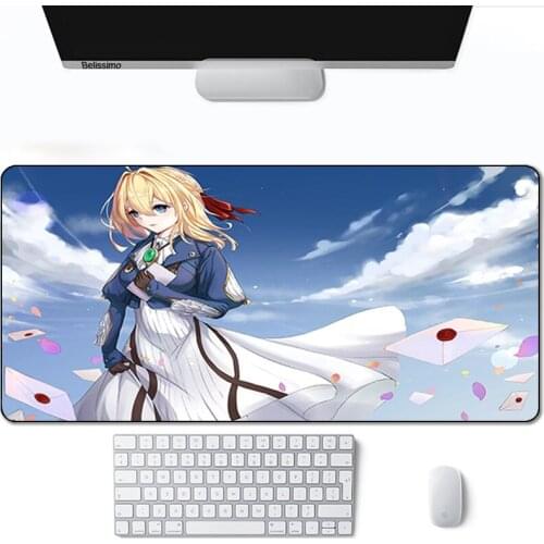 Desk Pad Pink Mouse For Office Extended Computer Mousepad Anime Violet Evergarden Keyboard Gamer Mat Mause Pc Gaming Mats Hot