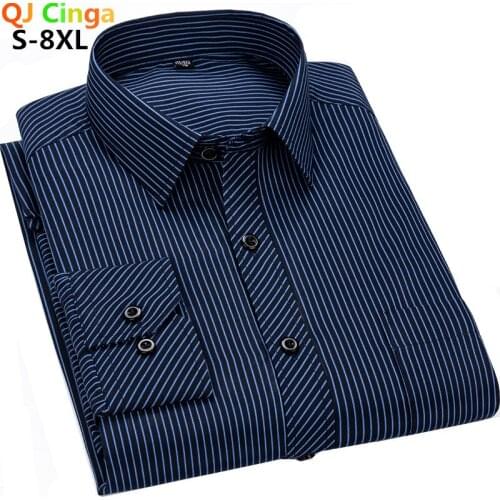 Cheap Business Men Stripe Shirt Brand Fashion 2021 Long Sleeve Shirt Men All Match Slim Striped Chemise Man Formal Wear Blouse