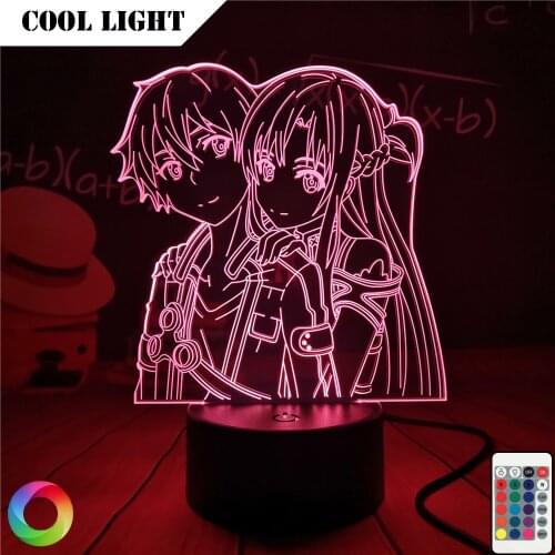 New Sword Art Online Anime 3D Led Night Light 7 colors for Bedroom Decor SAO Kirigaya Kazuto Table Lamp Yuuki Asuna Gift
