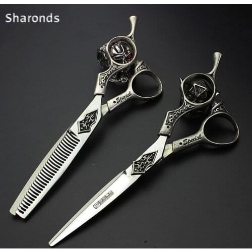 New 6 inch Professional Hairdressing Scissors Hairdressing Set Special Hairdressing Thinning Tooth Scissors Retro Style Barber