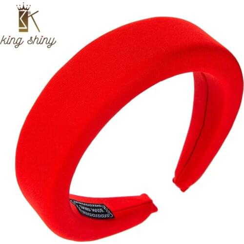 King Shiny Simple Design Macaroon Color Headband for Woman Elegant Silk Padded Thick Sponge Hairband Girls Party Hair Hoop Bezel