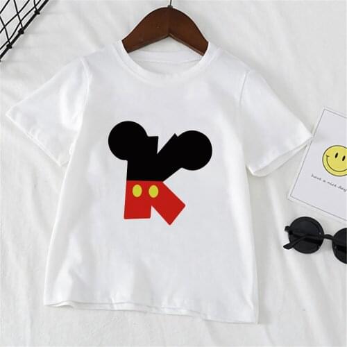 Disney Casual Summer Mickey T-shirt Fashion Alphabet Girls Tshirts Harajuku Element Nice O-Neck Kids Tshirt Children Clothes