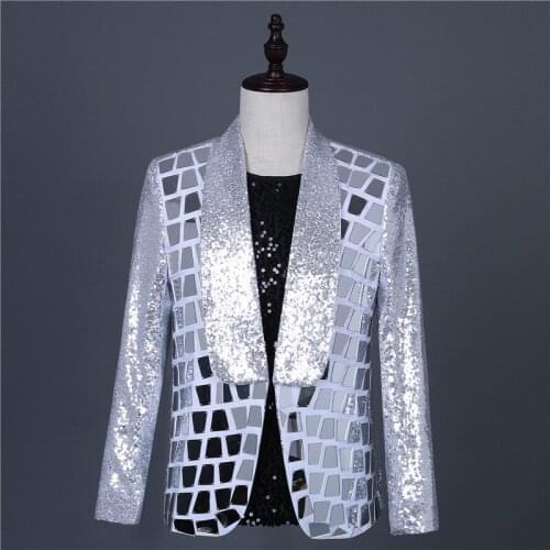 Luxury masculino male singer DJ nightclub guest lens costumes Bar nightclub rock punk sequins mens clothing trendy blazer